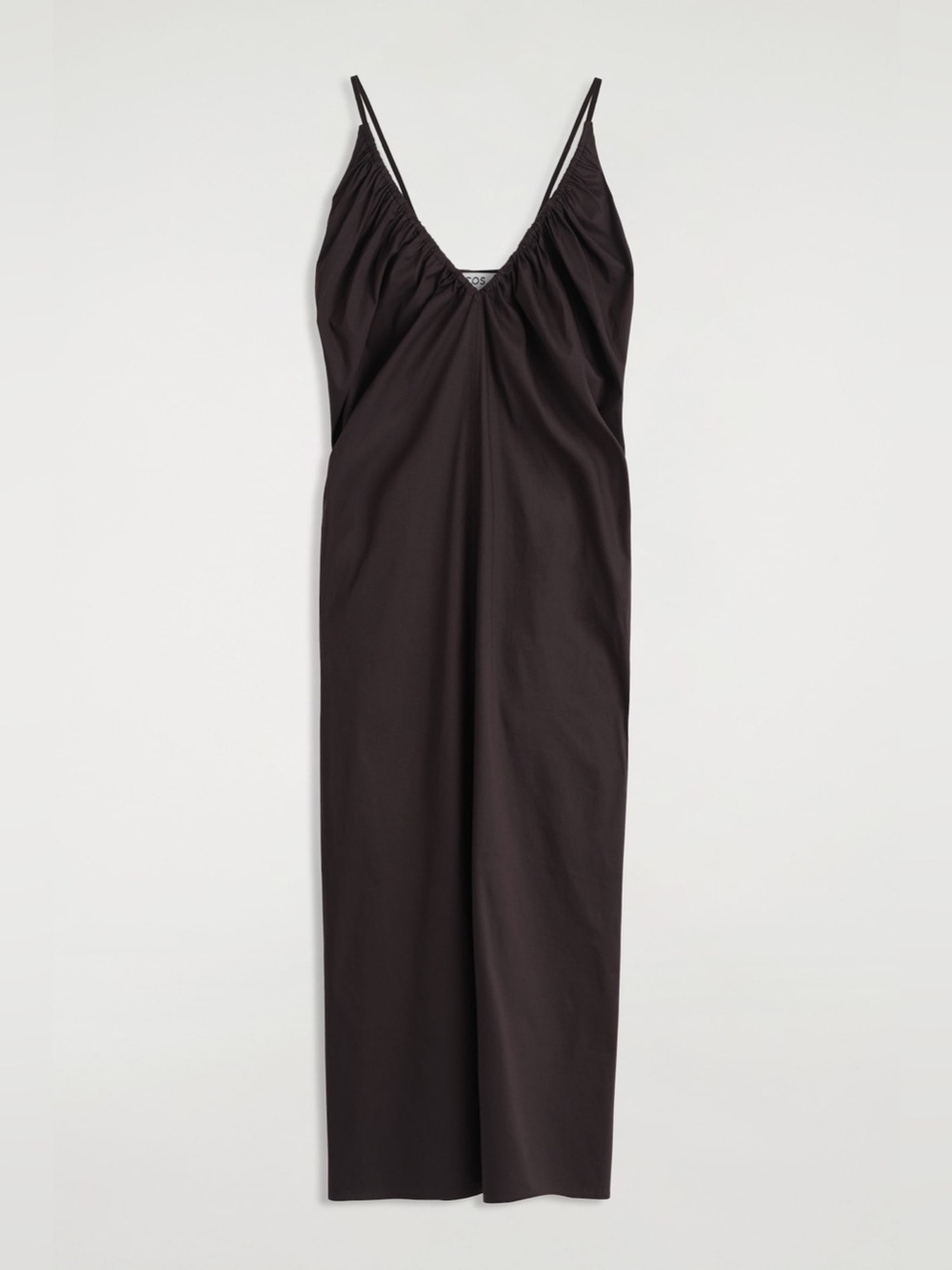 NWT COS Gathered V-Neck Maxi Dress in Dark Brown Chocolate Size 6 Adjustable